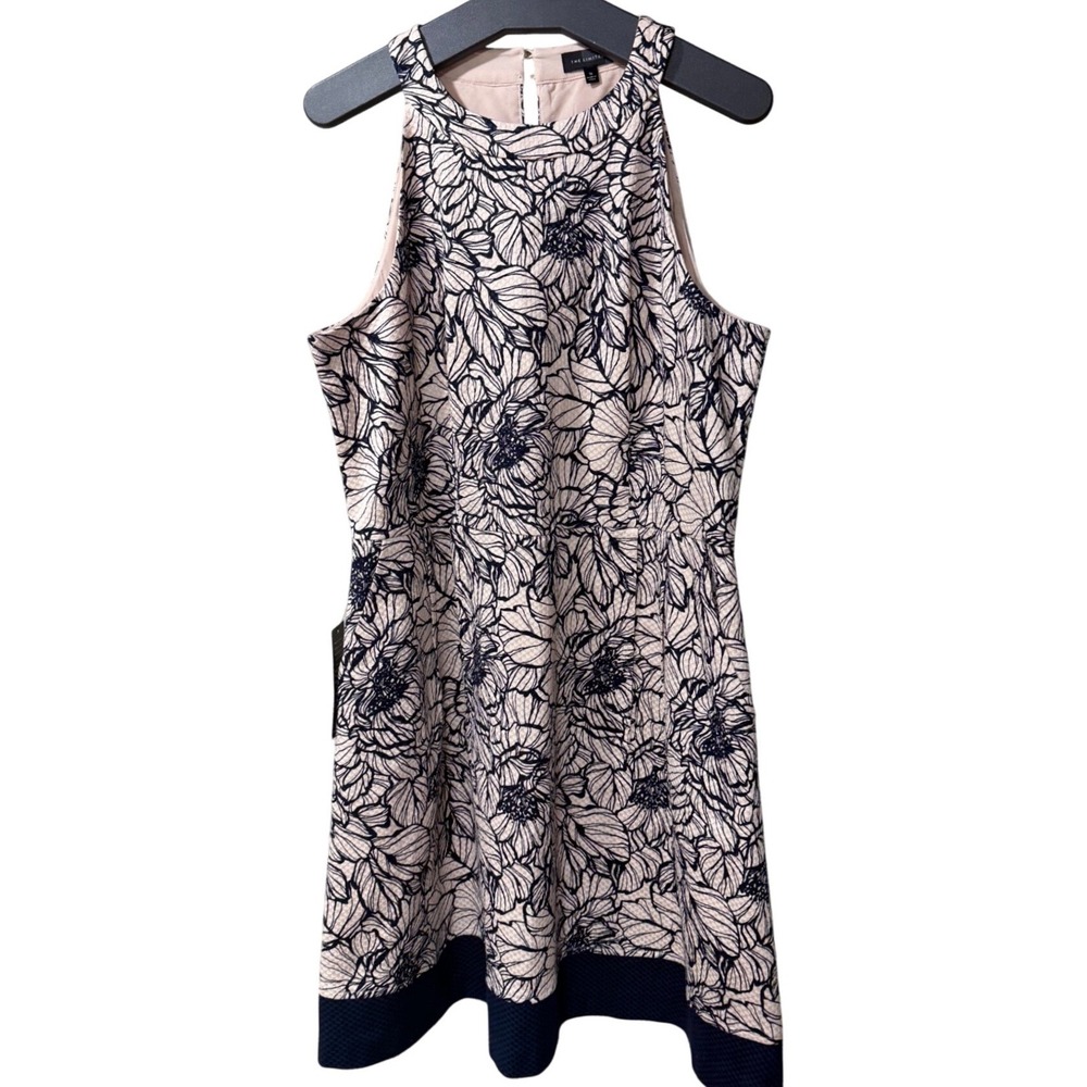 The Limited Floral Fit & Flare Dress Size 16 Pink Navy Sleeveless Pockets NWT - Picture 2 of 13